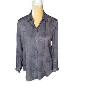 Equipment Femme Silky Button Up Shirt Top Size XS Blue Geometric